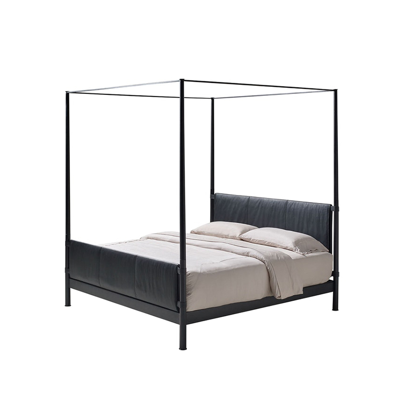 RBD-9306 cama com dossel de couro preto moderno