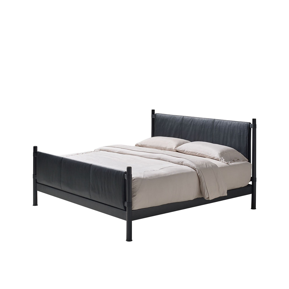 RBD-9306 cama com dossel de couro preto moderno