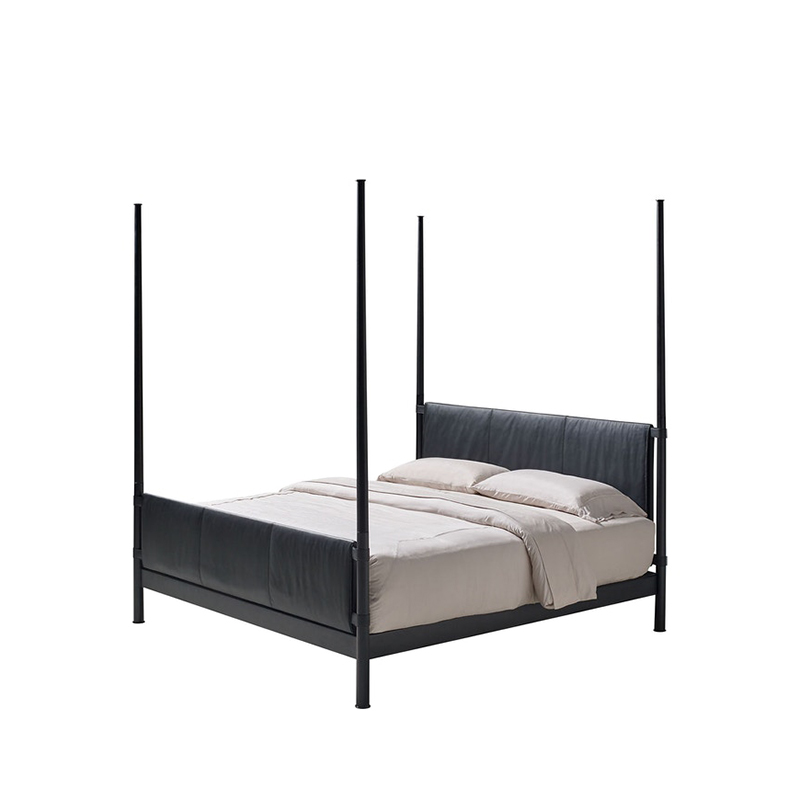 RBD-9306 cama com dossel de couro preto moderno