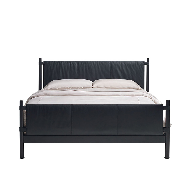 RBD-9306 cama com dossel de couro preto moderno
