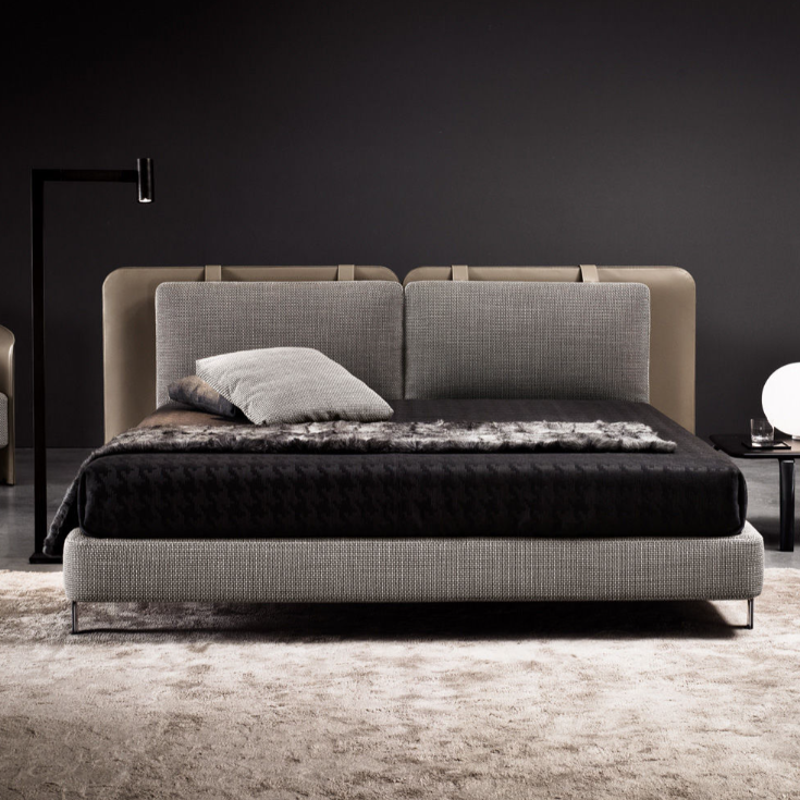 Cama de dossel de couro de metal preto moderno RBD-9331