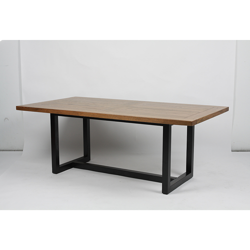 RDT-2125 Moderna Mesa de Jantar Superior de Madeira Maciça com Base de Aço Inoxidável Preta RDT-2125 Moderna Mesa de Jantar Superior de Madeira Maciça com Base de Aço Inoxidável Preta